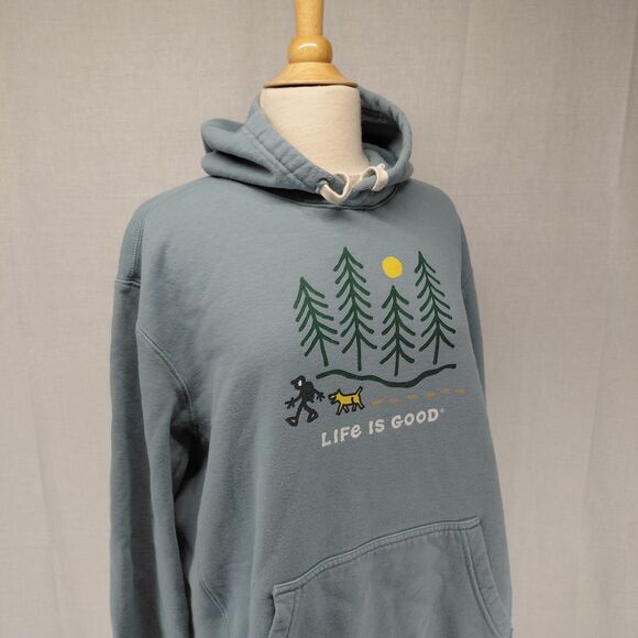 Life Is Good Tops - Life is Good Hiking through the Woods Every Wear Hoodie Sweatshirt Lt Blue Sz XL